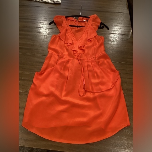 Rebecca Taylor neon orange silk Oh What A Night dress with pockets size 4 - Picture 4 of 10